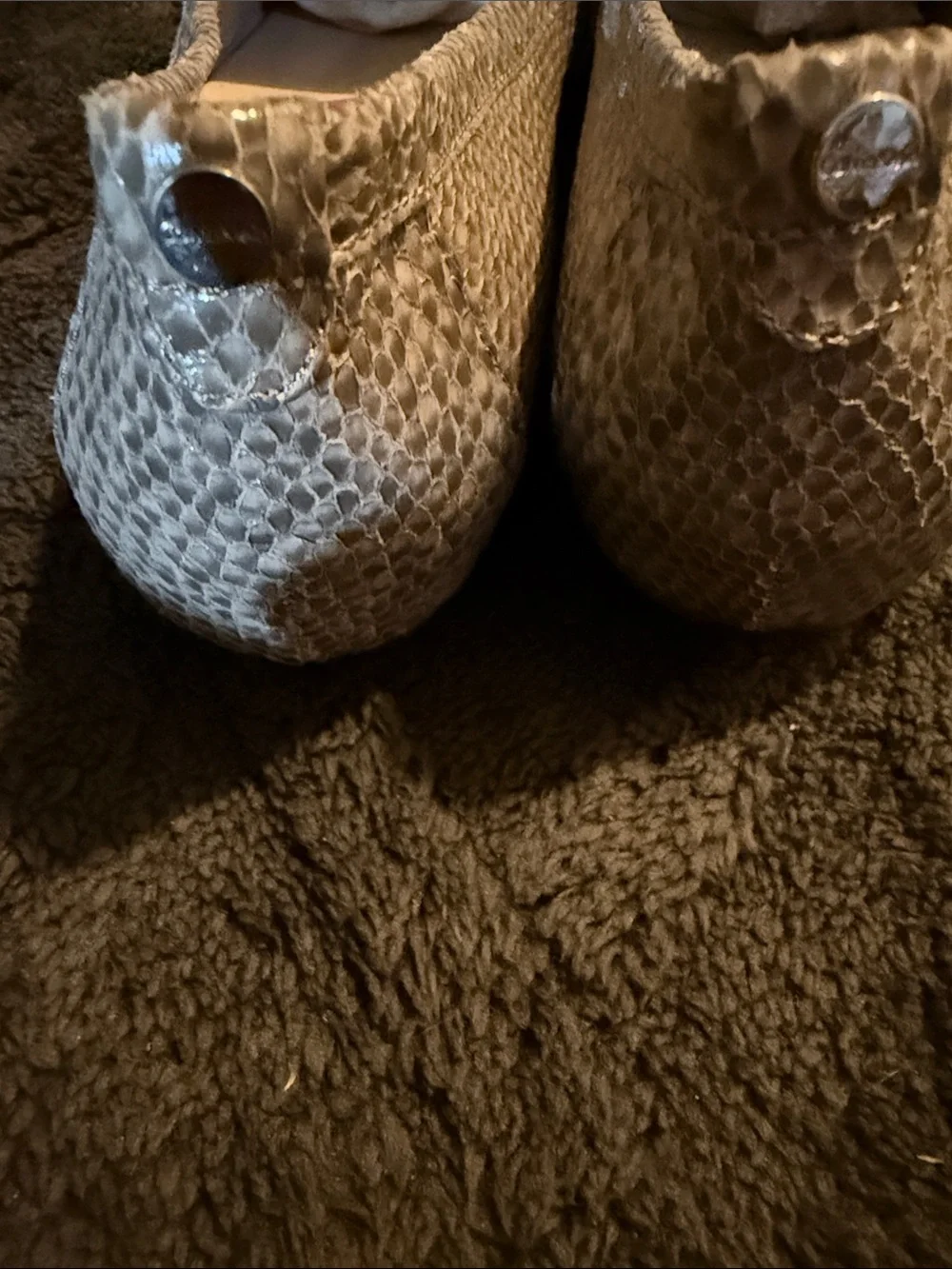 New! Calvin Klein Snake-Print Taupe Loafers with Metal Accent